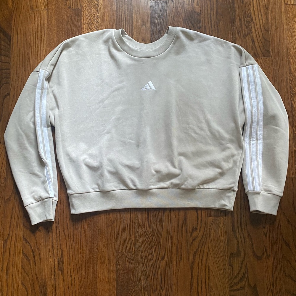 Women’s Adidas 3-Stripes Oversized Fleece Sweatshirt Size Large Top W 3S FT SWT